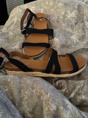 Black Strappy Espadrille Sandal with Ankle Buckle